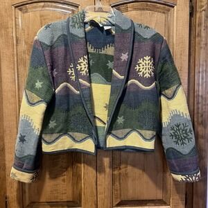 Vintage Flashback Tapestry Jacket Western Southwestern Cropped Cotton Sz Small